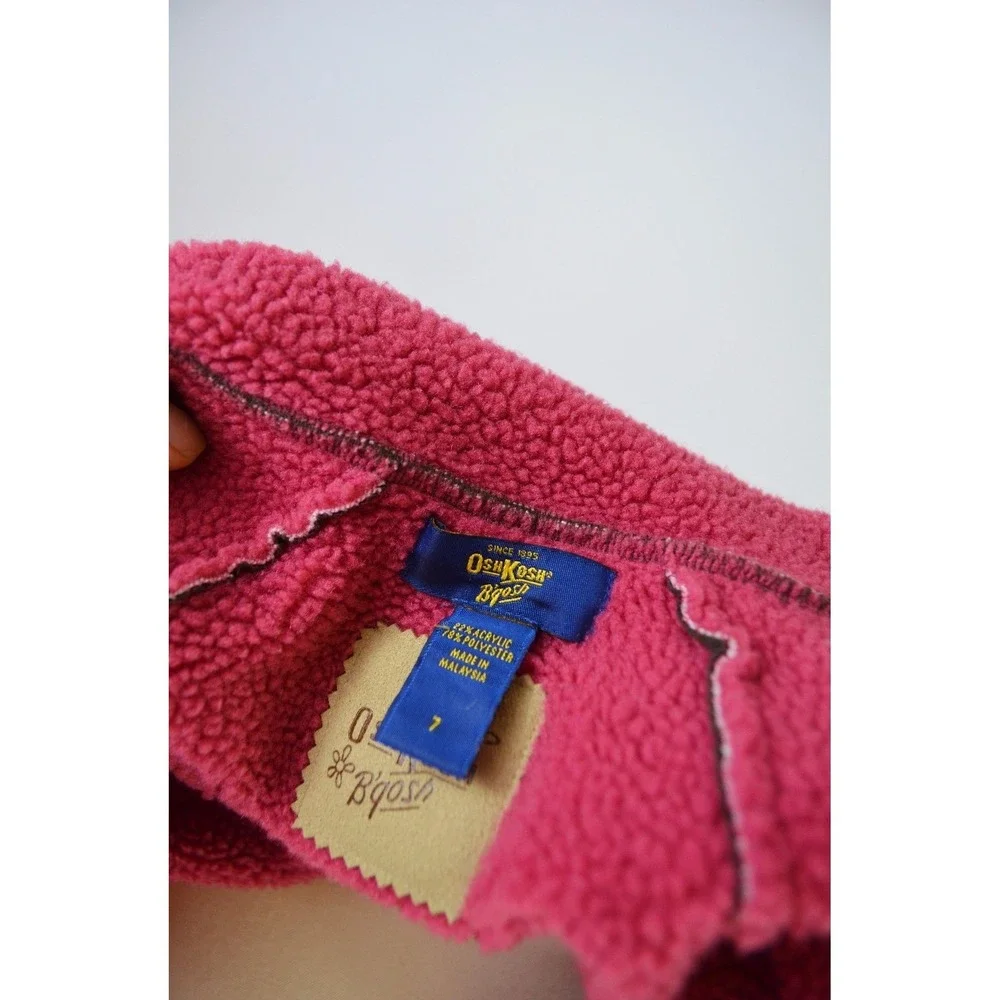 OSHKOSH B'GOSH Girls 7 Jacket Retro Vintage Pink Sherpa Fleece Microfiber Brown